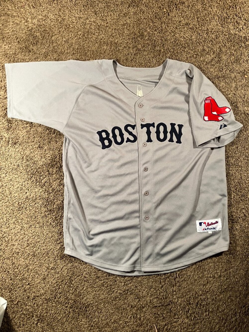 Boston Red Sox Jersey Mens 3XL gray MLB Baseball Bay 56 Majestic Stitched USA